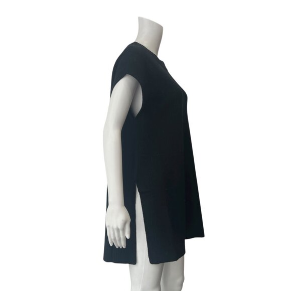 $238 Roucha Black Wool Knit Ribbed Tunic Silas Slit Sweater Vest size C/Large - Picture 4 of 9